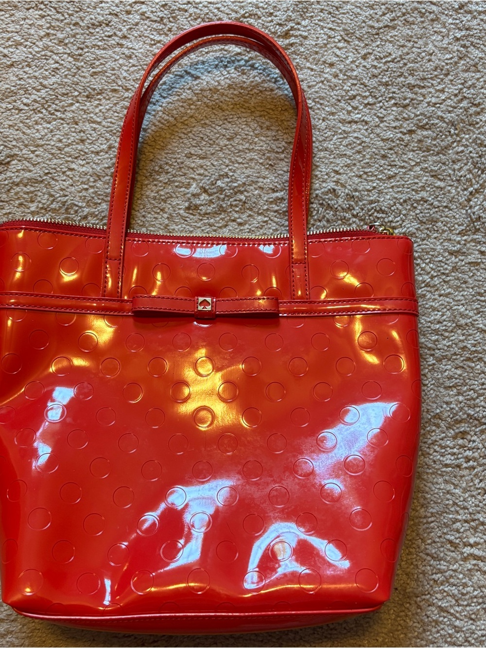 Kate Spade Red Patent Dot Tote with Bow Accent